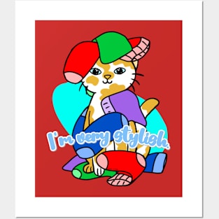 Cute cat with phrase "I´m very stylish". Posters and Art